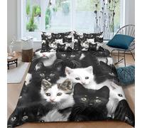 Black and white cat Funda de Edredón Microfibra Suave Tres Piezas Estampado 3D Black and blanco cat Funda Edredon con Fundas de Almohada Suave Transpirable for niños y niñas Double（200x200cm）
