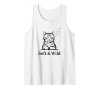 Black and White Cat with Dandelion Breeze Hand Drawn Minimal Camiseta sin Mangas