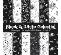 Black and White Celestial Scrapbook Paper Craft Pad: 12 Mystique Designs, 36 Single-Side Sheets Printed on 8.5"x8.5" Size Paper. Perfect for Card ... Junk Journal, Decoration, DIY Project Etc.