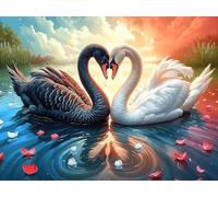 Black and White Cisne Heart Couple Rompecabezas 500 Piezas Cartón para Adultos Y Adolescentes Vida Silvestre para Coleccionistas Decoración Única Hogar Antiestrés Regalo Reyes Magos 500 PCS/52×38cm