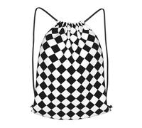 Black And White Diamond Pattern Outdoor Leisure Drawstring Backpack, Lightweight Waterproof Sports Bag For Men & Women - Gym, Yoga, Travel