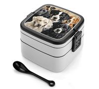 Black And White Dog Bento Box 1000ml Leak Proof Lunch Container with Removable Dividers & Spoon - BPA-Free PP Stackable Lunch Box for Work, Office, Picnic, Travel, Dining Out