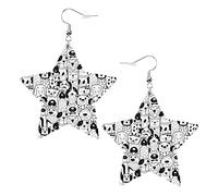 Black And White Doodle Dogs1 Pendientes de cuero en forma de estrella Mujeres Niñas Pendientes colgantes simples Regalos para ella