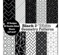 Black and White Geometry Pattern Scrapbook Paper Craft Pad: 10 Minimalist Designs, 20 Double-Sided 8.5"x8.5" Sheets, Reversed Version on the Other ... Junk Journal, Decoupage, Gift Wrapping Etc