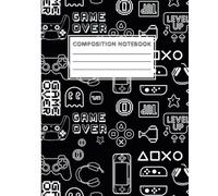 Black and White Video Game Themed Composition Notebook: 7.5" x 9.25" - Wide Ruled - 100 Sheets