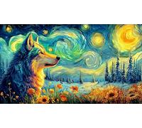 Black-and-White-Wolf-Reflection-in-Lake 1000 Piezas Puzzle Educativo Papel Reciclado para Adultos Desafiante Idea 38x26/1000pcs