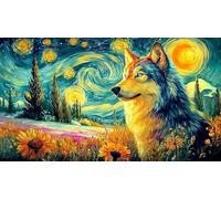 Black-and-White-Wolf-Reflection-in-Lake Puzzle Adultos 1000 Piezas Papel Reciclado Juego Familiar Desafiante para Adultos y niños de 12 años 38x52/1000pcs