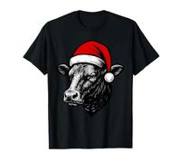 Black Angus Rancher Christmas Cow Santa Hat Farmer Hombres Niños Camiseta