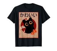 Black Anime Cat T Shirt Japanese Kawaii cat T Shirt Camiseta