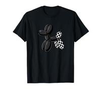 Black Balloon Dog Checkerboard Modern Pop Art Poodle Camiseta