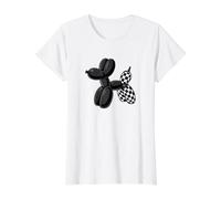 Black Balloon Dog Checkerboard Modern Pop Art Poodle Camiseta gráfica económica, Mujer, Blanco, XL