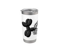 Black Balloon Dog Checkerboard Modern Pop Art Poodle Vaso térmico de acero inoxidable de doble pared