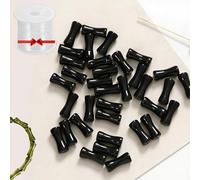 Black Bamboo Beads, 2026 New Black Transparent 12mm Bamboo Joint Plastic Craft Beads, Natural Blacks Agate Stone Bamboos Shape Gem Bead for Jewelry Making DIY Bracelet Necklace (A,50pcs)