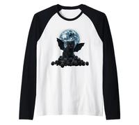 Black Bat Cat Vampurr Vamp In Moon Funny Cats Lover Camiseta Manga Raglan