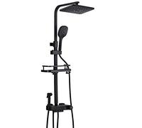 Black Bathroom Shower System Set with Hand Sprayer and Bidet Sprayer, 4 Functions Rainfall Shower Faucet Fixture Wall Mount