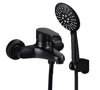 Black Bathroom Taps Set Bass Hot and Cold Wall Mounted Bath Taps with Shower Attachment 3 Functional-A_19