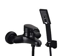 Black Bathroom Taps Set Bass Hot and Cold Wall Mounted Bath Taps with Shower Attachment 3 Functional-A_19