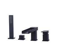 Black Bathtub Faucet with Hand Shower Deck Mounted 4 Hole Shower Set Dual Handle Tub Filler Faucet Brass Rain Shower System for Bathroom Hotel D