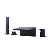 Black Bathtub Faucet with Hand Shower Deck Mounted 4 Hole Shower Set Dual Handle Tub Filler Faucet Brass Rain Shower System for Bathroom Hotel D