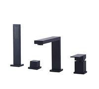 Black Bathtub Faucet with Hand Shower Deck Mounted 4 Hole Shower Set Dual Handle Tub Filler Faucet Brass Rain Shower System for Bathroom Hotel D