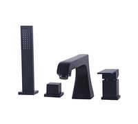 Black Bathtub Faucet with Hand Shower Deck Mounted 4 Hole Shower Set Dual Handle Tub Filler Faucet Brass Rain Shower System for Bathroom Hotel D