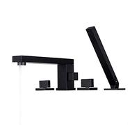 Black Bathtub Faucet with Hand Shower Dual Handle 4 Hole Tub Filler Faucet Deck Mounted Shower Set with Rotation Spout Easy to Install