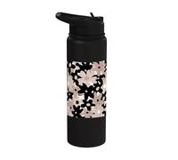 Black Beige Floral Retro Modern Boho Bohemian Flower Pattern Stainless Steel Insulated Water Bottle