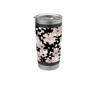 Black Beige Floral Retro Modern Boho Bohemian Flower Pattern Vaso térmico de acero inoxidable de doble pared