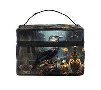 Black Bird and Flower - Bolsa de cosméticos de viaje para mujer, (9 x 6.5 x 6.2 pulgadas), bolsa de cosméticos portátil de gran capacidad, bolsa de cosméticos grande para niñas, Negro -, Talla única