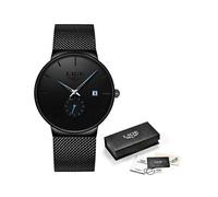 (black blue) LIGE 2023 Fashion Mens Watches Top Brand Luxury Quartz Watch Men Casual Slim Mesh Steel Waterproof Sport Watch Relogio Masculino