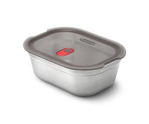Black + BLUM - Caja de comida rectangular Hermética - Acero inoxidable compatible con microondas, lavavajillas, horno y congelador - Tapa segura - 600 ml - gris/rojo