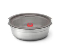 Black + BLUM - Caja de comida redonda hermética - Acero inoxidable compatible con microondas, lavavajillas, horno y congelador, tapa segura - 650 ml - gris/rojo