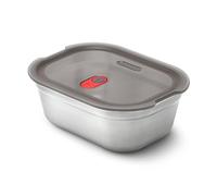 Black + BLUM - Caja rectangular Hermética - Caja de comida de acero inoxidable compatible con microondas, lavavajillas, horno y congelador - Tapa segura - 600 ml - gris/rojo
