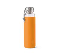 Black+Blum Cristal, a Prueba de Fugas, Botella de Agua Ligera de Viaje con Funda Protectora, Vidrio, Acero Inoxidable, Nailon, Polipropileno y Silicona, Naranja, 600 ml