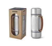 BLACK+BLUM Explorer Flask Duo - Termo aislado al vacío de acero inoxidable 304 con tapa a prueba de fugas, correa de transporte de nailon y dos vasos de acero de doble pared, mantiene el calor y el