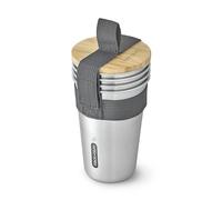 BLACK + BLUM - Juego de 4 vasos apilables de acero inoxidable con tapa de bambú, abridor de botellas de 500 ml