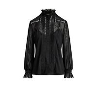 Black Blusa de georgette con ribete de encaje L