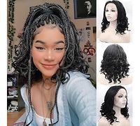 Black Box - Pelucas cortas trenzadas para mujeres negras, sin nudos, sin nudos, peluca rizada, encaje frontal, sin pegamento, micro trenza africana, pelucas de cabello real, línea capilar natural