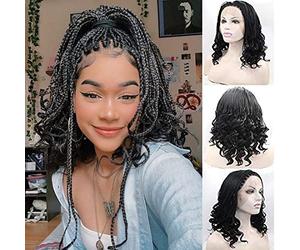 Black Box - Pelucas cortas trenzadas para mujeres negras, sin nudos, sin nudos, peluca rizada, encaje frontal, sin pegamento, micro trenza africana, pelucas de cabello real, línea capilar natural