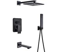 Black Bronze Bathroom Shower Faucet Rainfall Shower Head Wall Mounted Bathtub Mixer Tap Bath Shower Set System-2Way-12 Inch,3Way-12 Inch-B,Shower Faucet Set