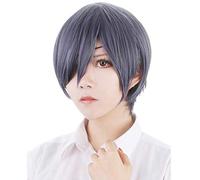 Black Butler Kuroshitsuji Ciel Phantomhive corto mezclado gris azul resistente al calor disfraz Cosplay peluca + parche en el ojo + anillo NO4 peluca solamente