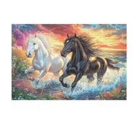 Black Caballo en Campo de Flores River Puzzle 1000 Piezas Hogar Decoración Rompecabezas para Hombres Y Mujeres 3D DIY Creativo Aliviar Estrés Desafío Intelectual 1000 PCS