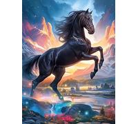 Black Caballo galopando al Atardecer Puzzle 1000 Piezas Decoración Moderna Animal Salvaje Mascota Cute Rompecabezas para Adultos 3D DIY Creativo Desafío Intelectual Juguete Educativo 1000 PCS