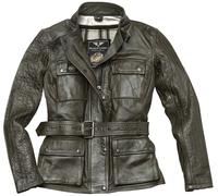 Black-Cafe London Madrid Chaqueta de cuero de motocicleta para damas, Verde oscuro, Talla S