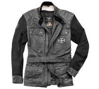 Black-Cafe London Retro Chaqueta de cuero de moto, gris oscuro, Talla 52