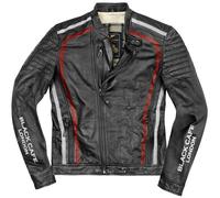 Black-Cafe London Seoul Chaqueta de cuero de motocicleta, negro-blanco-rojo, tamaño 52 para Hombres