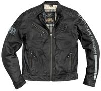 Black-Cafe London Shanghai Chaqueta de cuero de motocicleta, negro-blanco, tamaño 56 para Hombres