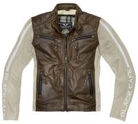 Black-Cafe London Toronto Chaqueta de cuero de motocicleta, blanco-marrón, tamaño 52 para Hombres