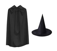 Black Cape and Hat Set - 55 Inch Halloween Cloak Costume,Wizardd Cape with Cap | Black Cosplay Cloak with Witch Hat for Adults Teens, Medieval Renaissance Style Role Play Costume for Halloween Party