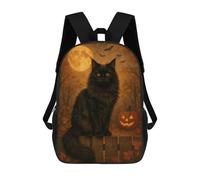 Black Cat And Pumpkin Halloween Night Mochilas Infantiles Impresas En 3D, Mochilas De Moda Informales, Mochilas De Viaje Bonitas, Mochilas Informales Para Exteriores Para Niños Y Niñas 17inch